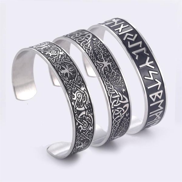 Teamer Bracciale in acciaio inossidabile con rune vichinghe nordiche Amuleto Wicca Bracciale vintage con albero della vita Bracciale regalo per uomo Donna294K