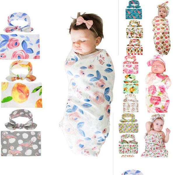 Toalhas Robes 15 Estilos Crianças Musselina Ddles Ins Wraps Cobertores Berçário Bedding Recém-nascido Algodão Orgânico Floral Impressão Ddle Adicionar Headband Dois Dhsji