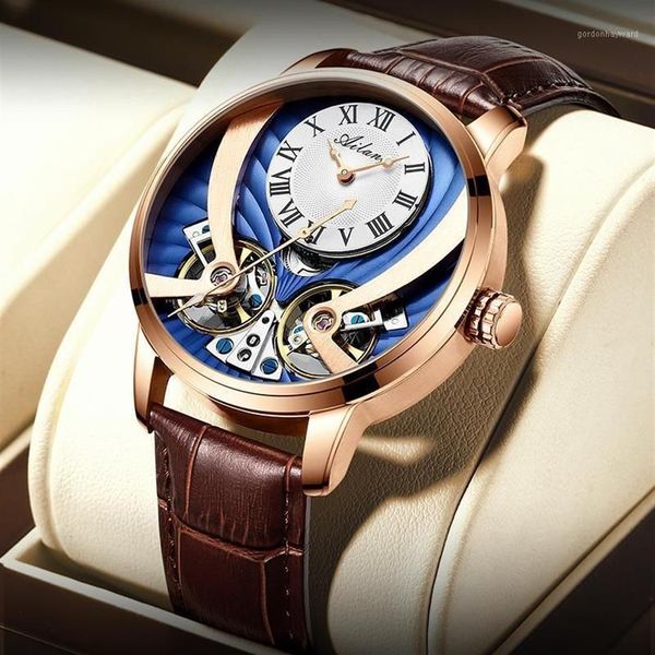 Orologio Doppio Pendolo Movimento Meccanico Automatico Moda Profonda Impermeabile da Uomo Hollow 2021AILANG Orologi da Polso222g