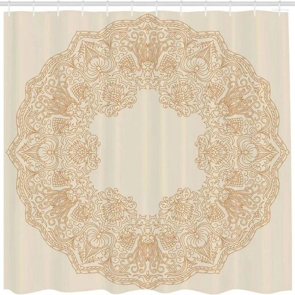 Tende da doccia Tenda beige Old Fashion Embriodery Style Cerchio floreale Vittoriano Artprint Panno Tessuto Arredamento bagno Set con gancio