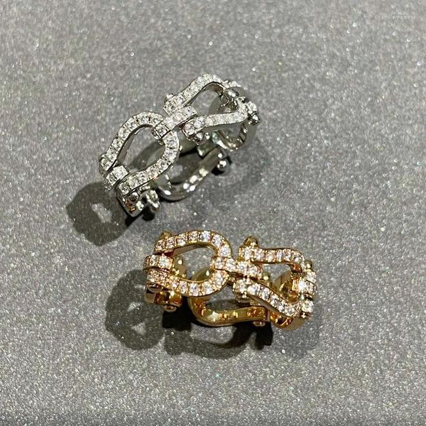 Кольца кластера, высококачественное роскошное стерлинговое серебро S925, полное цирконовое кольцо U-образной формы, розовое золото, женское повседневное ювелирное изделие, элитные ювелирные изделия
