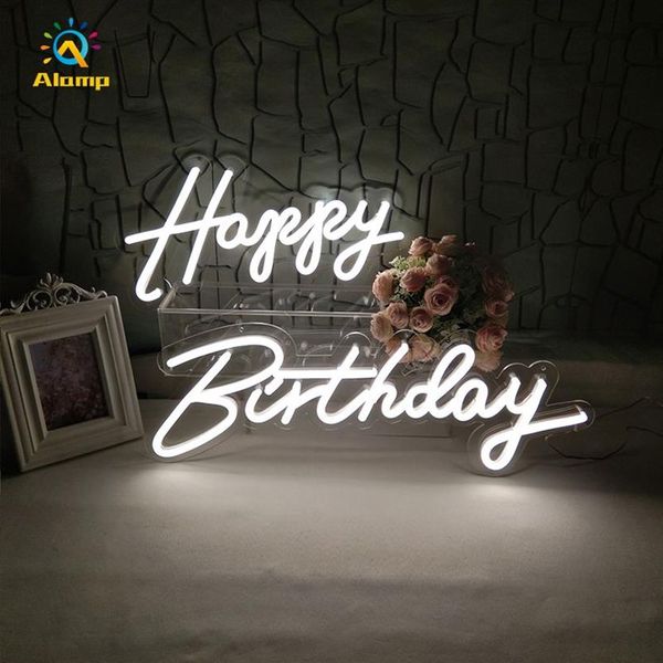 Personalizado 3d sinal de néon luz feliz aniversário oh palavras do bebê neons tubo decoração luzes para bar pub clube carta placa festa background2705