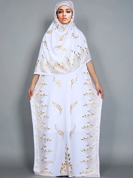 Plus Size Kleider Mode Sommerkleid mit großem Schal Dubai Türkei Kaftan Muslim Lose Abaya Frauen Afrikanische Casual Maxi Gold Stamping Robe 231208