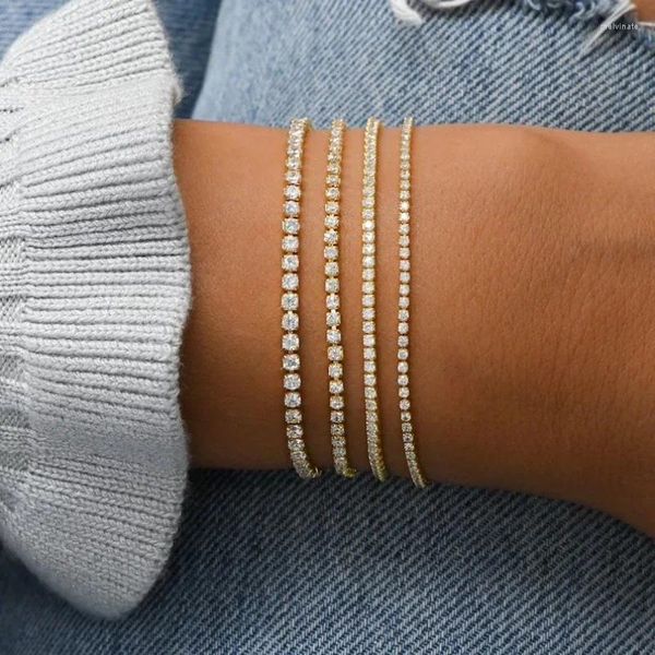 Link-Armbänder, echtes 18 Karat vergoldetes Zirkonia-Tennis-Armband, Designer-zierlicher Schmuck, Damen-Geschenke, Freundschaft für Frauen, Luxus