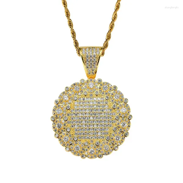 Anhänger Halsketten Hip Hop CZ Zirkon Gepflastert Bling Iced Out Sonnenblume Runde Anhänger Halskette Für Frauen Männer Rapper Schmuck Gold silber