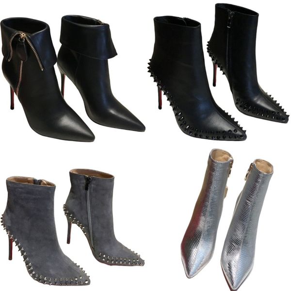 Botas de grife elegantes saltos altos mulheres tornozelo botas de luxo inverno quente conforto moda botas clássicas 10cm couro stiletto sexy pointy top festa vestido de casamento sapatos