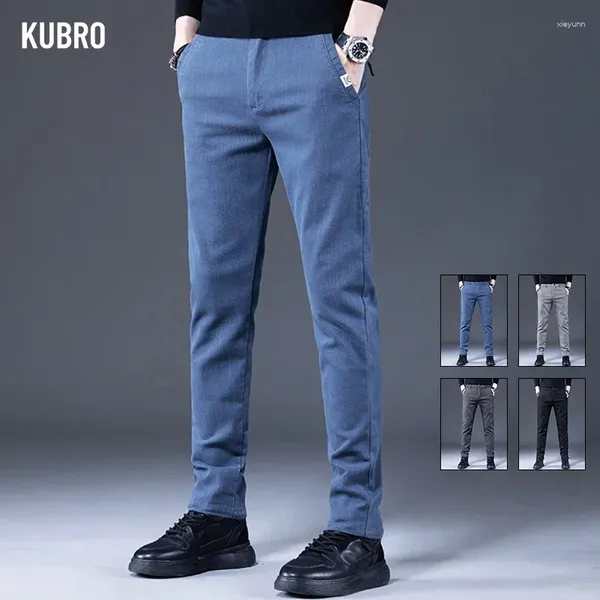 Calças masculinas Kubro outono fosco casual homens negócios estiramento moda marca roupas retas slim fit calças masculinas tamanho grande 28-38