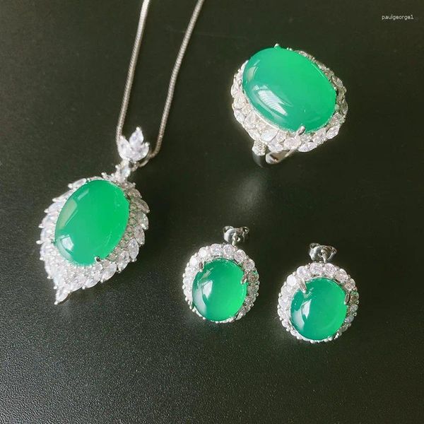 Colar brincos configurar jóias fluorescentes femininas em forma de dan jade cordão anel geométrico magro temperamento pingente