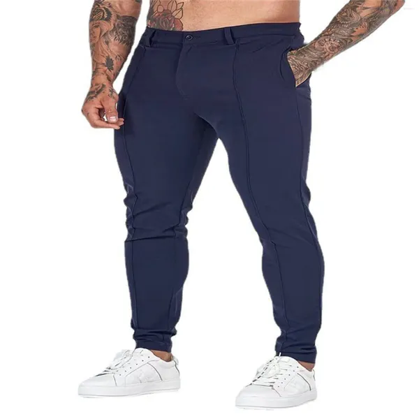 Calças masculinas Mens Elástico Quatro Temporada Textura Botão Casual Pernas Pequenas Bottoms Exercício Harem Workout