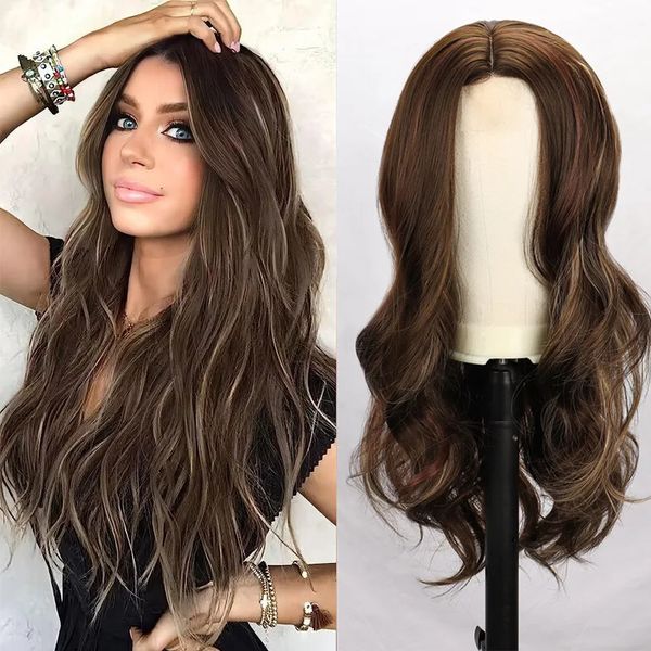 Cosplay perucas de alta qualidade peruca de renda mulheres cor misturada em ondas grandes longo cabelo encaracolado fibra sintética cabeça capa 231211