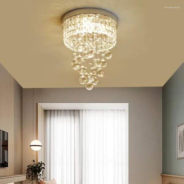 Lâmpadas pendentes Luz de teto dourada Pendurada Lâmpada de cristal para decoração de casa Superfície montada lâmpada substituível luminária interna