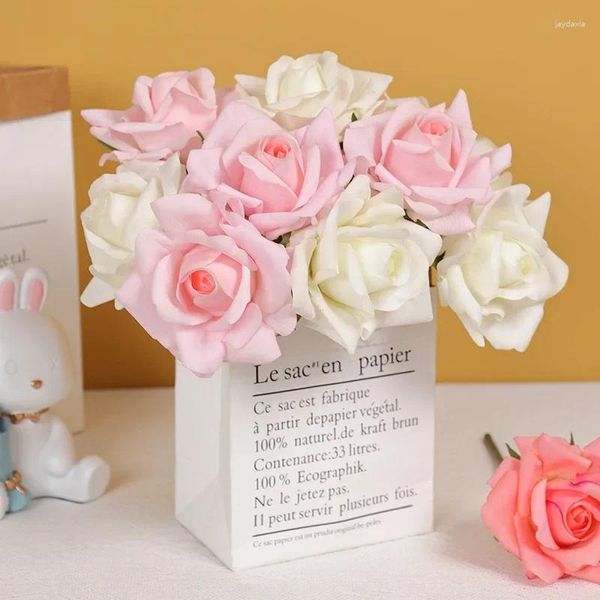 Fiori decorativi 5/10 pezzi di lusso in lattice rosa vero tocco artificiale bouquet da sposa decorazioni per matrimoni rose finte tavolo per feste floreali