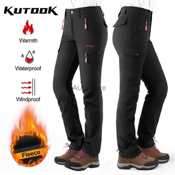 Herrenhose KUTOOK Damen-Wanderhose, schnell trocknende Fleece-Trekkinghose für Outdoor-Camp-Klettern, wasserdichte Softshell-Hose, mehrere Taschen, L231211