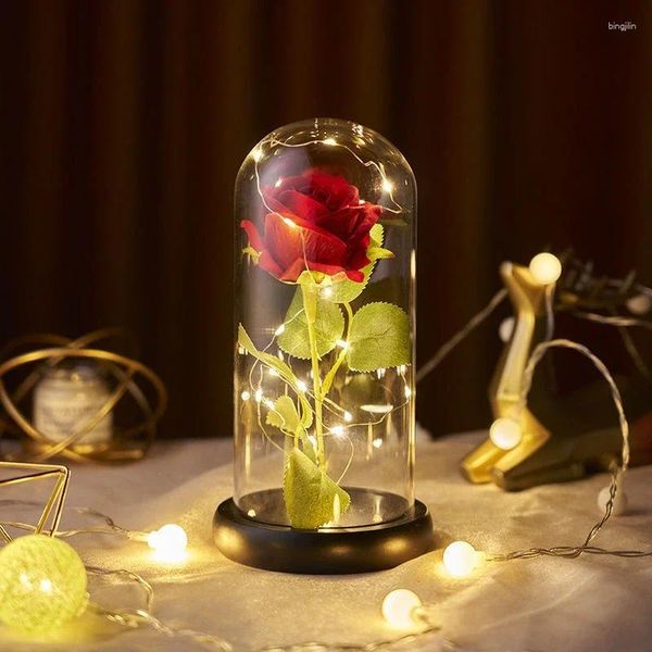 Dekoratif çiçekler büyülü sonsuza dek gül çiçek cam led hafif lamba chrismas valentine'in hediye masa dekorasyonu düğün evi