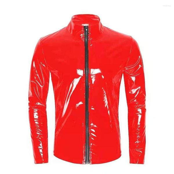 Erkek Ceketler Erkek Kostüm Top Leotard Spor Salonu Gece Kulübü PVC Deri Patent Seksi Parlak Parlak Hafif Streç Rahat