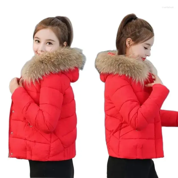 Frauen Trenchcoats Winter Coton Mantel Mantel Parka Kurze Schlanke MS Daunen Baumwolle Kleidung Oberbekleidung Große Pelz Kragen Verdicken jacke