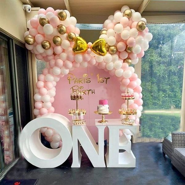 122 Stück Ballon Garland Arch Kit Rosa Weißgold Latex Luftballons Mädchen Geschenke Babyparty Geburtstag Hochzeit Party Dekor Zubehör Q1233Q