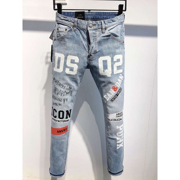 Erkek kot tasarımcı yırtık sıska pantolonlar moto bisikletçisi deliği ince moda markası ture denim pantolon hip hop erkekler d2 9809s