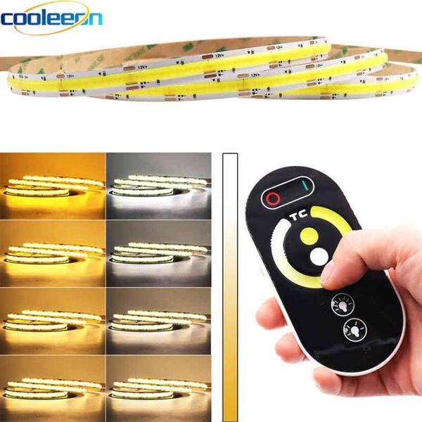 Barra de luz led bicolor cct cob com dimmer 24v 12v fob fita cob macia e flexível amarelo branco fresco 2700-6500k regulável w220311313p