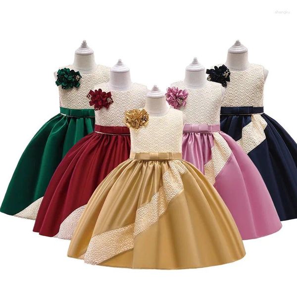 Mädchenkleider im westlichen Stil, Mädchenkleid für Kinder, Prinzessin, Party, Satin, Spleißen, Festzugskleid für Kinder, formelle Kleidung für Hochzeitsabend