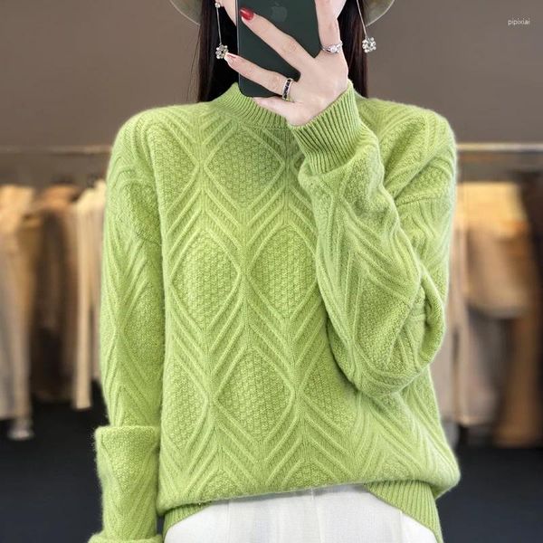 Kadın Sweaters Kadınlar Sonbahar Kış Varış 100 Kaşmir Sweater Yarı Yavaş Yavurucu Jacquard Elmas Desen Gevşek Yün Örme