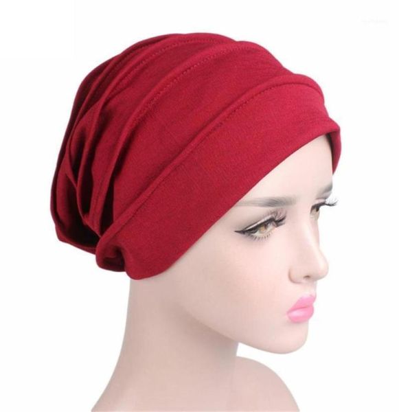 Mulheres índia chapéu muçulmano plissado câncer quimio chapéu gorro cachecol turbante cabeça envoltório boné casual mistura de algodão confortável macio material14945195