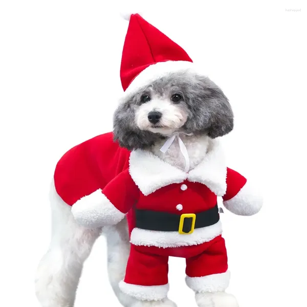 Costumi per gatti Abiti divertenti per animali domestici Abbigliamento natalizio Cappotto in pile caldo Cucciolo di cane Costume da Babbo Natale in piedi di alta qualità