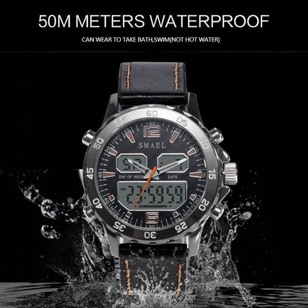 Sportuhren, wasserdicht, echte Dual-Display-Quarz-Armbanduhren, Cool Man Clock Fashion Smart Digital Watch LED Herren 1281270E