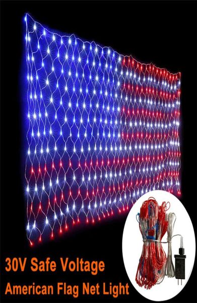30V Amerikanische Flagge LED Lichterketten Hängende Ornamente Garten Dekoration Net Lichter Weihnachten Wasserdichte Outdoor Lichterkette3632194