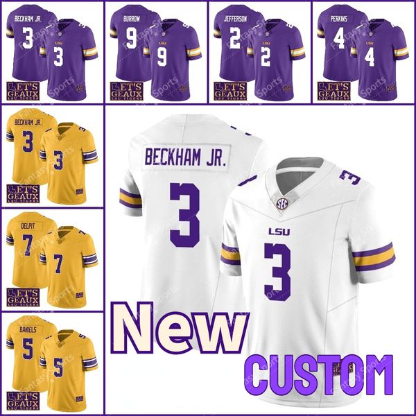 Lets Geaux Burreaux Lsu Tigers Футбольный колледж Джерси Джо Берроу Бекхэм-младший Джастин Джефферсон Джейден Дэниелс Дельпит Холли Наберс Чейз Мэтью Перкинс Custom XXXL