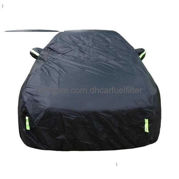 Cubiertas de automóviles Ers Er FL Exterior Sombrilla negra Protección a prueba de polvo con tiras reflectantes para Hatchback Sedan Suv Drop Entrega Mobil Dhmht
