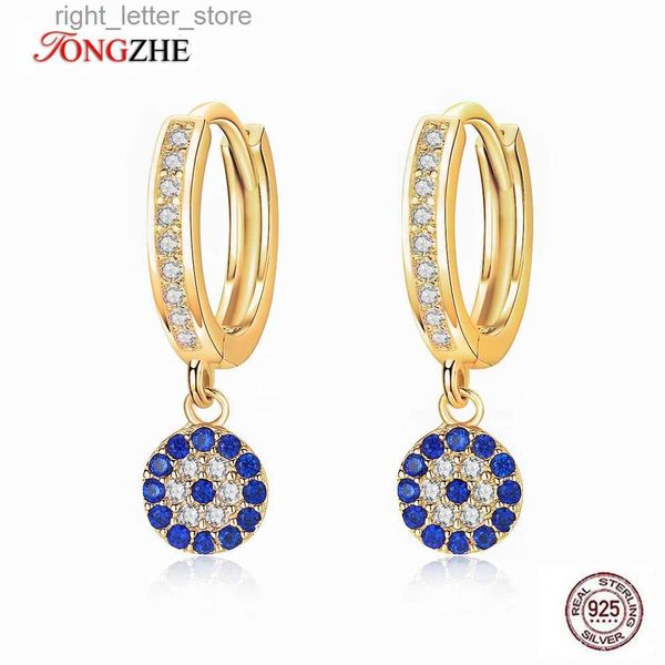 Stud Tongzhe Lucky Evil Eye Brinco 925 Sterling Silver Drop Brincos para Mulheres Azul CZ Cristal Luxo Casamento Turco Jóias YQ231211