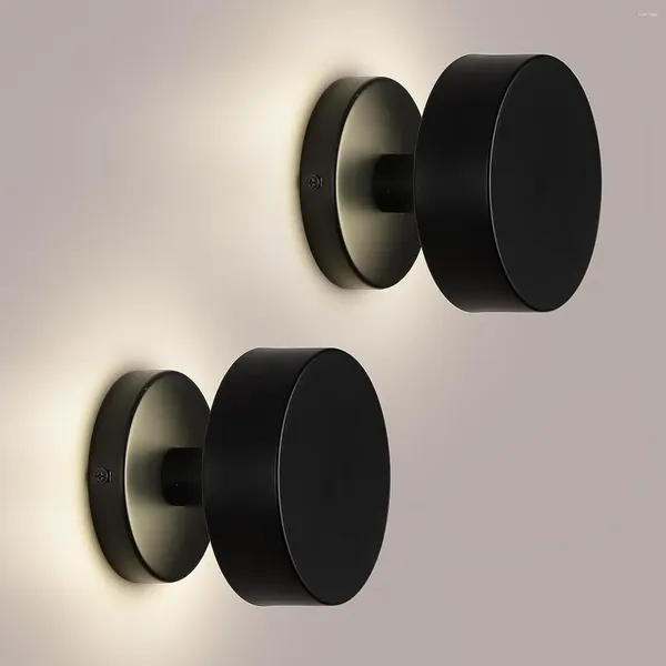 Lâmpada de parede LED Sconce Conjunto de 2 arandelas internas modernas com sombra redonda de metal Dispositivo de montagem industrial para corredor Orridor Cabeceira C