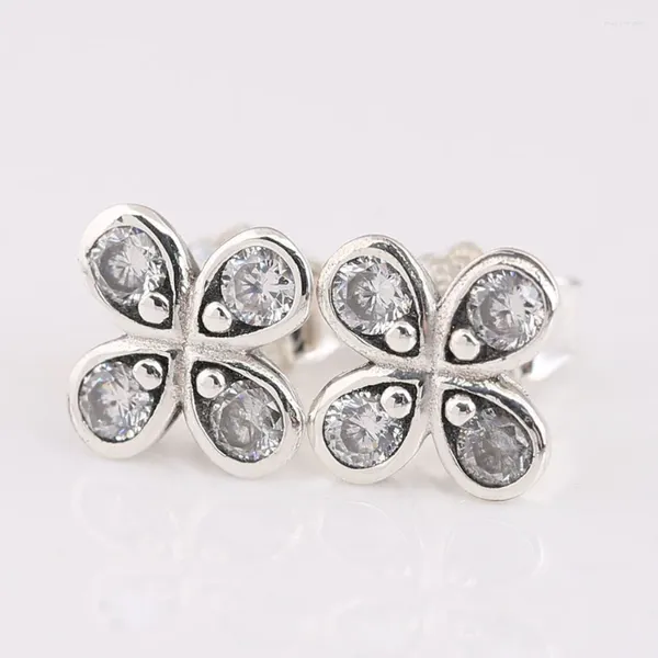 Ohrstecker Kleeblätter Blume mit Kristallohrring für Frauen Authentischer S925 Sterling Silber Schmuck Dame Mädchen Geburtstagsgeschenk