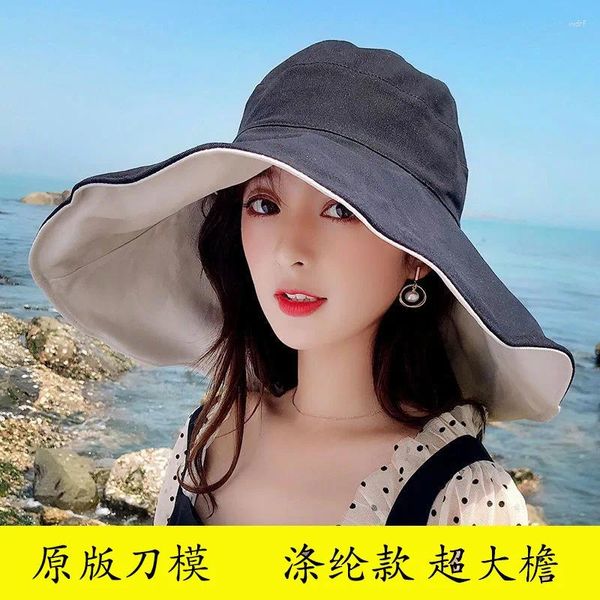 Cappelli a tesa larga Cappello a secchiello di grandi dimensioni Cappello estivo da donna in stile coreano Protezione solare versatile con copertura per il viso in poliestere in corda H