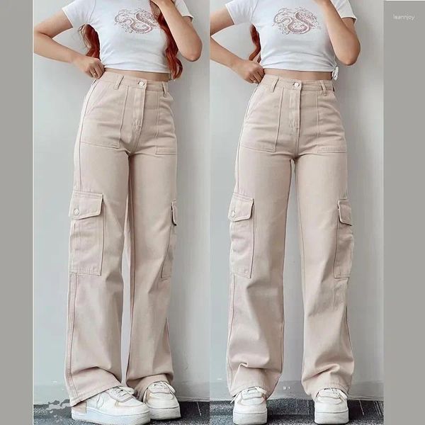 Pantaloni da donna Set di pantaloni stile dritto vintage Store ufficiale Capris cargo in misto poliestere da ufficio Mid Solid