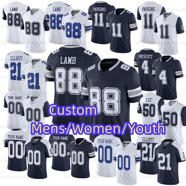 88 Parsons Micah Ceedee Lamb Futebol Jersey Personalizado Dak Prescott Trevon Diggs Demarcus Lawrence Leighton Vander Esch Tony Pollard Emmitt Smith Mens Mulheres Juventude