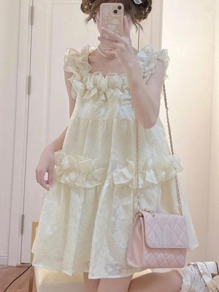 Vestidos casuais japonês lolita kawaii mini vestido mulheres coreia doce suspender festa feminina frança elegante fada verão 2023