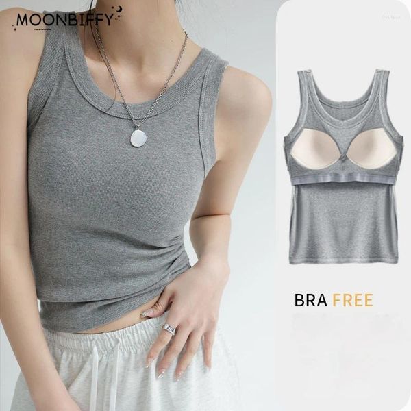 Camisoles Tanks Gerippte Leibchen Mit Gepolsterter Brust Frauen Ärmelloses Unterhemd Sommer Einfarbig Off Schulter Sexy Weste Tops