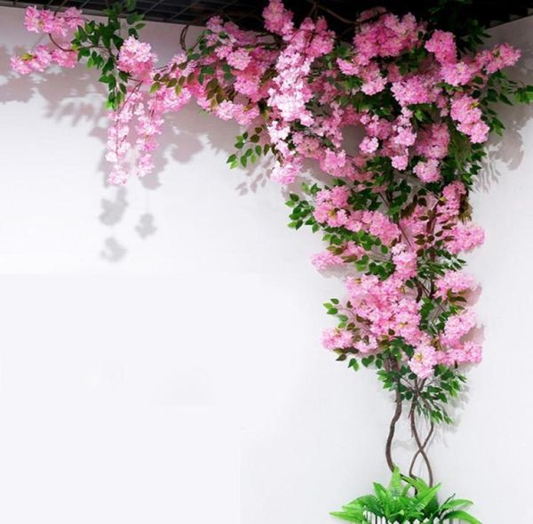 Ciliegio artificiale Vite Finto Fiore di ciliegio Ramo di fiori Sakura Albero Stelo per eventi Matrimonio Albero Deco Decorativo artificiale F8075970