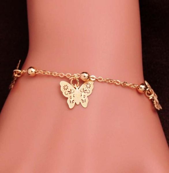 Nova chegada 18k ouro cheio tornozeleiras moda feminina borboleta design pé corrente cor dourada pulseira festa presente pulseira jóias 6225673