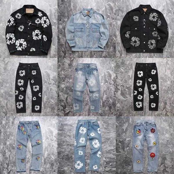 Jeans masculinos designer jeans mens high street denim lágrimas empilhadas jeansbiker apto para homens homem magro pintado remendo jaquetas outwear casacos tmrk