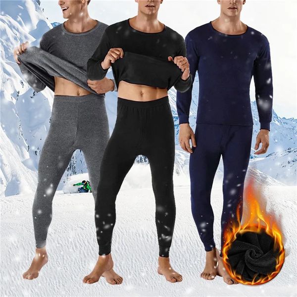 Biancheria intima termica da uomo invernale calda mezza collo alto biancheria intima termica set da uomo basic semplice camicetta pullover manica lunga in morbido cotone pile mutandoni lunghi 231211