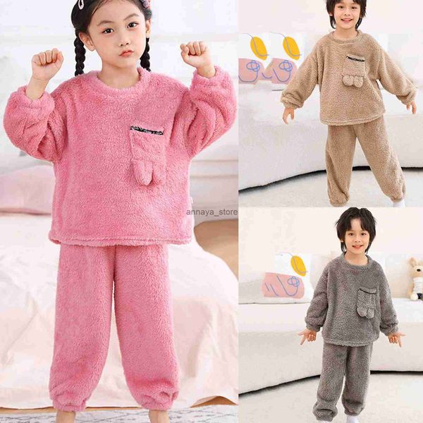 Pijamalar Kış Kırak Pijamalar Setler Uzun Top+Pantolon Çocuklar Peluş Sıcak Pazen Pul Giysi Kızlar Loungewear Coral Polar Kids Pijamas Boyl231211