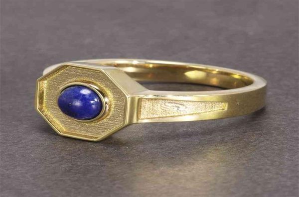 Anéis de homem vintage feitos à mão com pedra lapis lazuli natural hexágono anéis de cobre para homens cor de ouro puro retrô joias exclusivas 210924179853