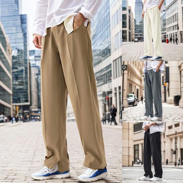 Pantaloni da uomo Maschile Casual Semplice Abito in tinta unita allentato Dritto Seta di ghiaccio Stile sottile Drappeggio con spacco Oversize Gamba larga da esterno