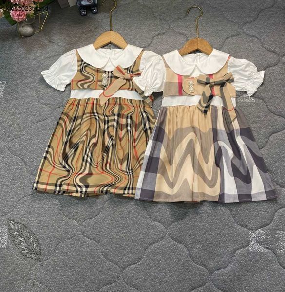 Nuovo vestito da bambino estivo Polsini in pizzo design gonna da ragazza Taglia 90-140 abiti da bambino firmati Decorazione con fiocco Abito per bambini Dec05