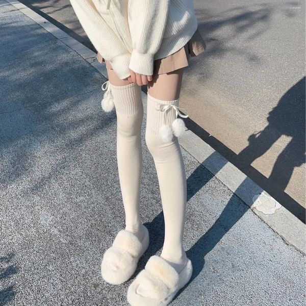 Calze da donna Calze autunno-inverno Calze di lana e cashmere Palla termica lunga calza alta per ragazze Cute Kawaii