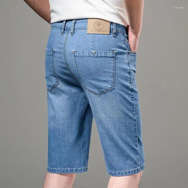 Shorts masculinos verão fino luz azul denim negócios casual clássico estiramento tecido macio regular ajuste jeans curtos roupas de marca masculina