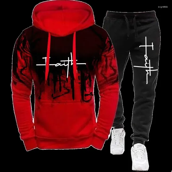 Herren-Trainingsanzüge, modisch, Glaube, bedruckt, Herbst, lässiger Trainingsanzug, Herren-Sweatshirt und Jogginghose, zweiteilige Sets, Sportbekleidung, Kleidung in Übergröße